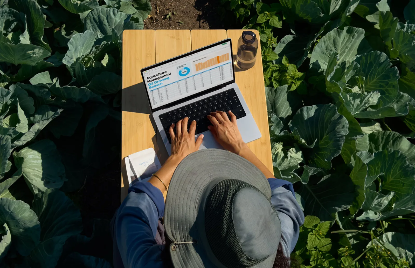 Person working on a laptop outdoors